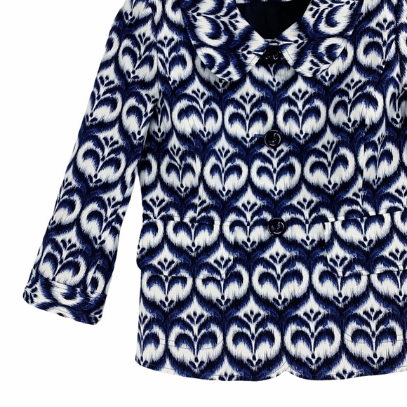 Ellen Tracy Ikat Inspired Peplum Style Blazer Jacket Blue White Black St… - Picture 3 of 16